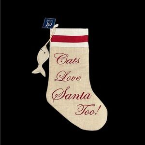 NWT Cats Love Santa Too! Christmas Stocking Embroidered C&F Home Fish
